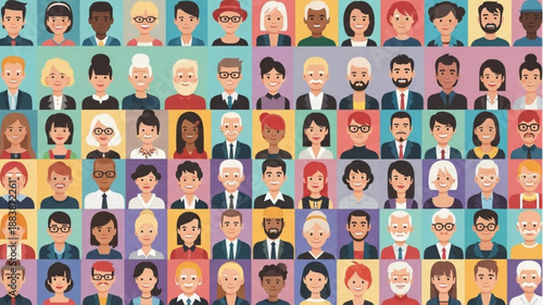 Diverse Group of People Avatars in a Grid Pattern.