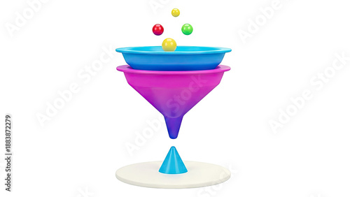3D Rendering of a Funnel with Colorful Balls