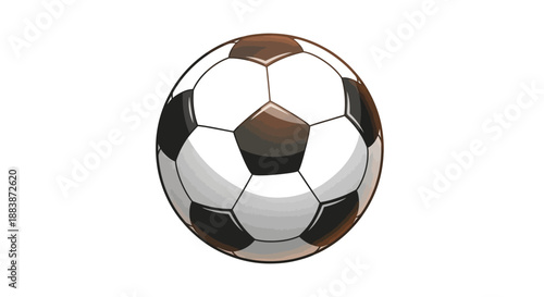 A shiny soccer ball sits on a white background for sports graphics.