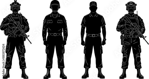 Collection of modern luxury yacht and patrol boat vector silhouettes, detailed illustration set of sea transport, cruising, boating, and marine vessel graphic design elements, black and white.