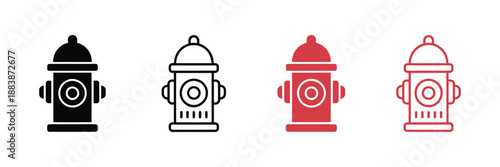 Fire Hydrant Icons, Fire Hydrant Silhouette and Water Hydrant Symbol, Emergency Fire Safety Equipment Vector Illustration