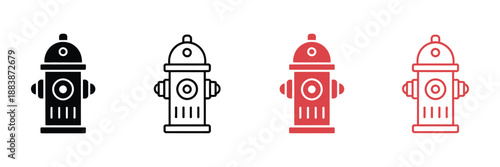 Fire Hydrant Icons, Fire Hydrant Silhouette and Water Hydrant Symbol, Emergency Fire Safety Equipment Vector Illustration