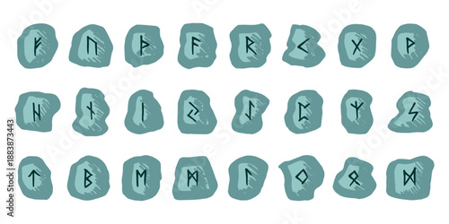 Set of hand drawn viking runes Rune stones with ancient norse alphabet characters engraved on them Scandinavian futhark germanic celtic Single element for design, print, web, decor