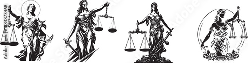 Justice's Scales: An artistic display showcasing the embodiment of justice, with detailed illustrations of Lady Justice holding scales, symbolizing fairness and legal balance.