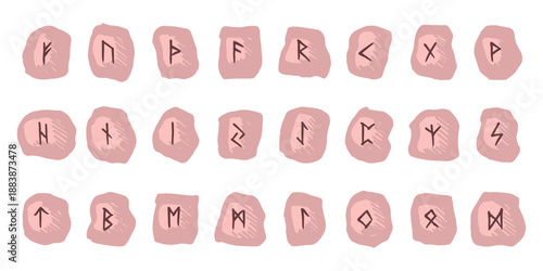 Set of hand drawn viking runes Rune stones with ancient norse alphabet characters engraved on them Scandinavian futhark germanic celtic Single element for design, print, web, decor