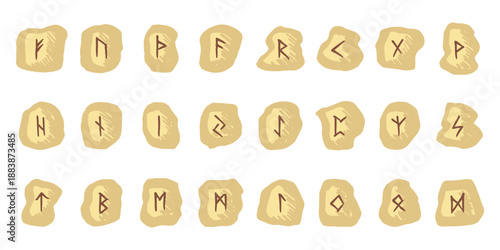 Set of hand drawn viking runes Rune stones with ancient norse alphabet characters engraved on them Scandinavian futhark germanic celtic Single element for design, print, web, decor