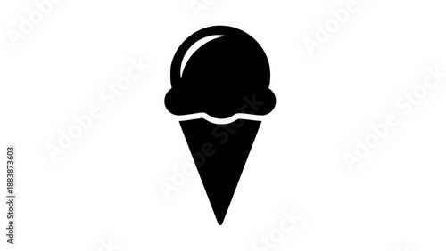 Silhouette of ice cream cone with scoop on white background simple graphic design element