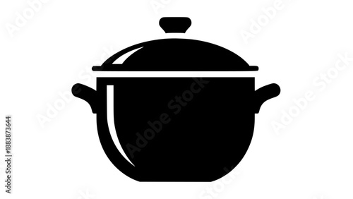 Silhouette of a black cooking pot with lid and handles on white background