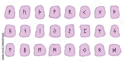 Set of hand drawn viking runes Rune stones with ancient norse alphabet characters engraved on them Scandinavian futhark germanic celtic Single element for design, print, web, decor