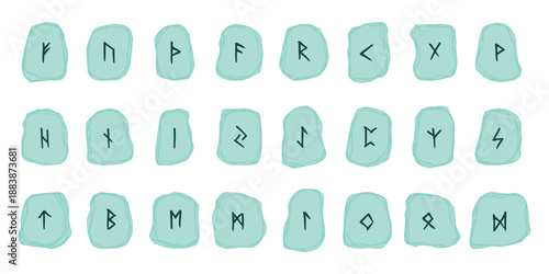 Set of hand drawn viking runes Rune stones with ancient norse alphabet characters engraved on them Scandinavian futhark germanic celtic Single element for design, print, web, decor