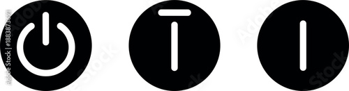 Power button icon set with standby off and on symbols isolated on white background for technology user interface and web design