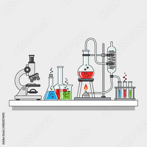 Science Laboratory Equipment with Microscope and Chemistry Experiments