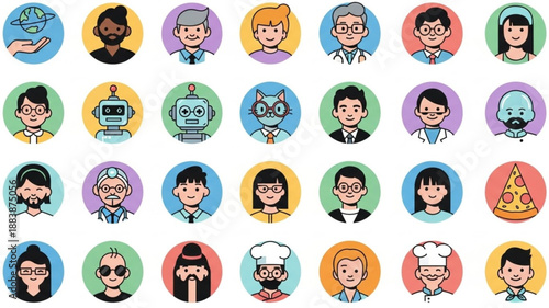Diverse Collection of Cartoon Avatars and Icons.