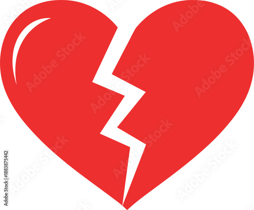 Red broken heart vector illustration with jagged crack isolated on white background for relationship concepts emotional wellness and sad Valentine's Day designs