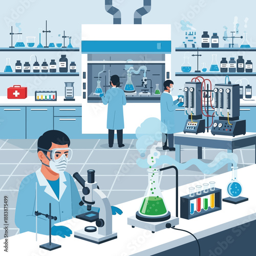 Scientists working in a modern laboratory with advanced equipment and research