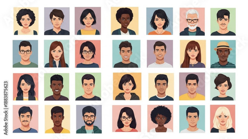Diverse Group of People Avatars Representing Humanity.