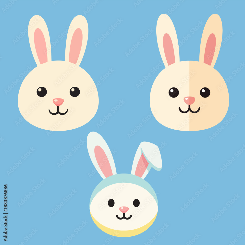 Obraz premium Cute Easter Sticker with Bunny Set, Chick and Eggs, Flat Vector Spring Illustration 4