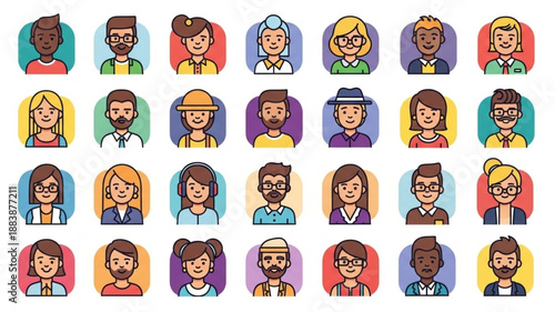 Diverse Group of People Avatars Representing Different Professions and Backgrounds.