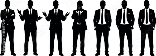 Professional businessman silhouette set with various formal poses and gestures in suits for corporate leadership business team and office management design.