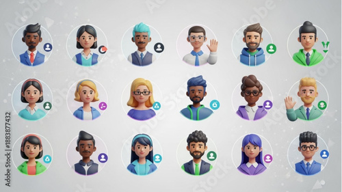 Diverse Group of Cartoon Business People Avatars.