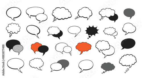 Versatile collection of speech and thought bubble icons in various colors and shapes for dynamic communication and web design.