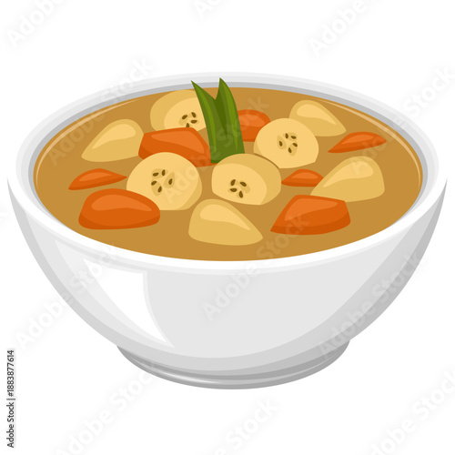 Bowl of Kolak Banana and Sweet Potato Compote Dessert for Ramadan