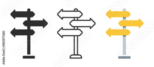 Signpost Icon Direction Travel Road Sign Vector Illustration, Directional Signpost for Navigation, Travel and Wayfinding Concept.