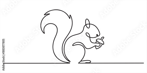 Squirrel animal in single line draw illustration. Continuous one line drawing of squirrel or chipmunk. Continuous one line drawing of chipmunk. Squirrel single line art vector illustration. 