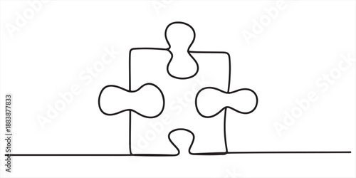 Continuous single line hand holding jigsaw puzzle business teamwork problem solving sketch drawing one line vector illustration. Jigsaw puzzle one continuous line drawing design vector