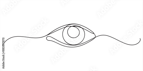 One line drawing eye Icon, single draw ophthalmologist symbol, human line art eyes. Continuous one line drawing of abstract human eye. Beautirful eye in single line draw illustration. Editable stroke.