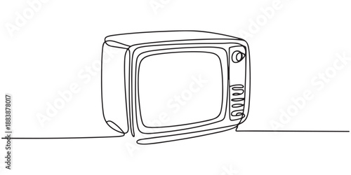 Continuous Line Art Drawing of a Retro Television.  line icon-continuous line drawing.  Retro TV player single outline illustration. Continuous line art drawing of old tv, Continuous one line drawing 