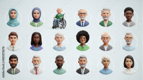 Diverse Group of People Avatars Representing Different Ages and Genders.