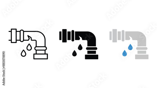 A set of three faucet icons with water droplets on a white background