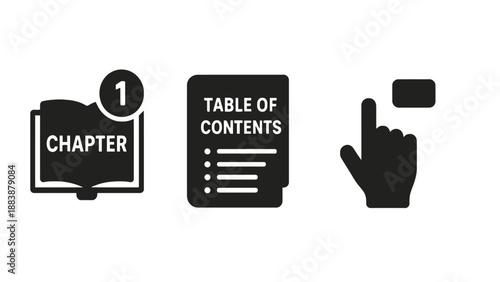 A hand interacting with a table of contents and chapter icon
