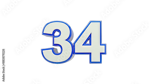 Free Download 3D Number 34 white and blue metallic transparent background - GFXLoad