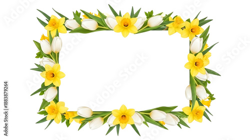 Vibrant Spring Floral Frame with Yellow Daffodils and White Tulips