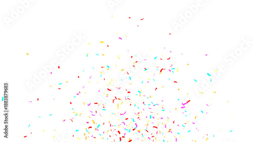 3d render multicolored confetti explosion. Colorful bright confetti isolated on transparent PNG