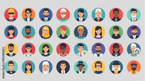 Diverse Group of People Avatars in Circular Frames.