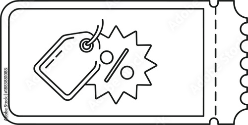 Discount coupon ticket icon with price tag and percentage symbol, promotional voucher design for shopping deals and ecommerce savings