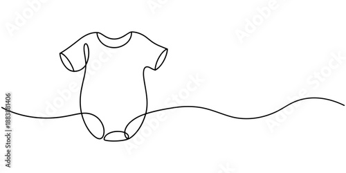 Single continuous drawing of baby onesie. Vector editable illustration, baby onesie continuous one line drawing, Baby rompers, children clothing, dress one line art with an inscription continuous