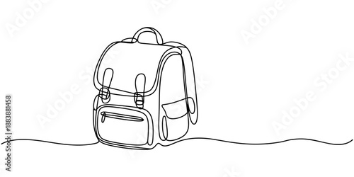 Baby school bag continuous one line drawing, Self drawing line school backpack bag Back to school education, single line drawing of a backpack, Minimalism concept.