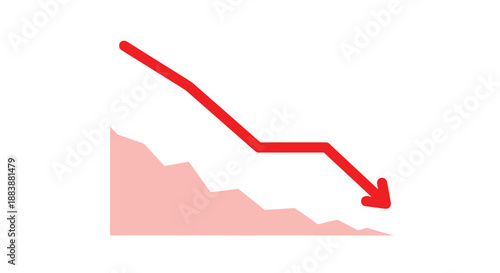 Analyzing Red Line Graph Depicting Decline Trend on White Background from a Direct Front View