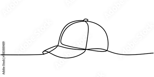 Baseball cap continuous one line dawing, Hand drawn baseball cap, Cap icon, Flat Brim and Curved Brim Cap and Hat one line. minimalist concept pro vector illustration and white background.