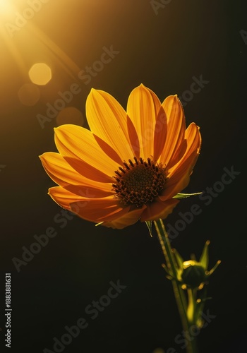 A vibrant single flower basks in the intense golden sunlight, highlighting the delicate texture of the petals and emphasizing the beauty of the natural world ,close up ,isolated ,sunlight