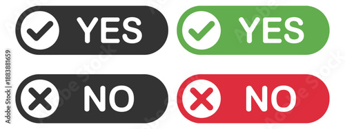 Yes and No Button Check Mark and Cross Mark Symbol, Green Yes and Red No UI Buttons, Confirmation and Rejection Icons Vector Design.