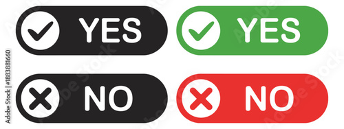 Yes and No Button Check Mark and Cross Mark Symbol, Green Yes and Red No UI Buttons, Confirmation and Rejection Icons Vector Design.