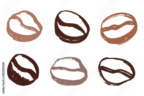 Set of hand drawn fresh roasted coffee bean Arabica robusta seed doodle Single element for design print packaging label decor