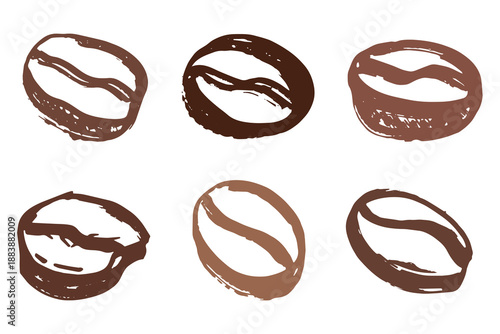 Set of hand drawn fresh roasted coffee bean Arabica robusta seed doodle Single element for design print packaging label decor