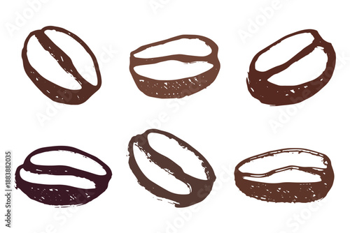 Set of hand drawn fresh roasted coffee bean Arabica robusta seed doodle Single element for design print packaging label decor