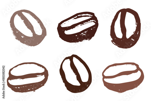 Set of hand drawn fresh roasted coffee bean Arabica robusta seed doodle Single element for design print packaging label decor